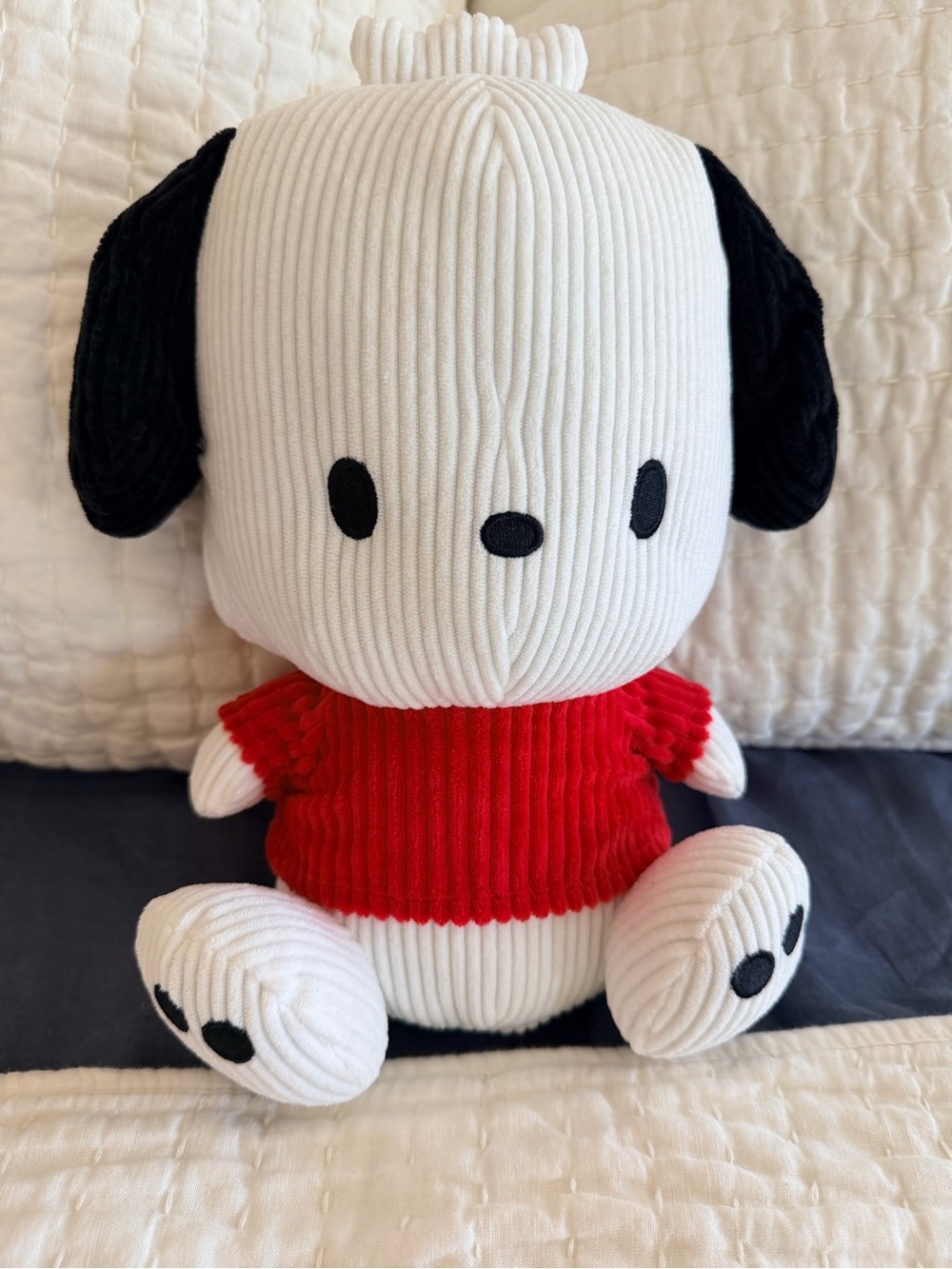 Sanrio Pochacco Corduroy Plushy in White, Black & Red